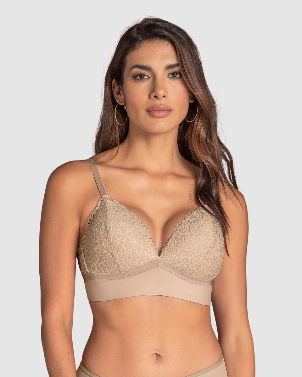 Sujetador sin Aro Liso y Encaje