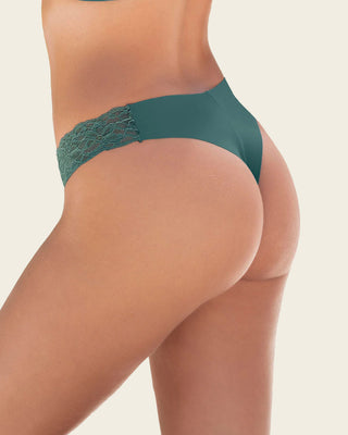 Tanga invisible con toques de encaje en cintura#color_613-verde-oscuro