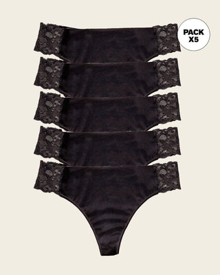 Paquete x 5 tangas invisibles con toques de encaje en laterales#color_700-negro