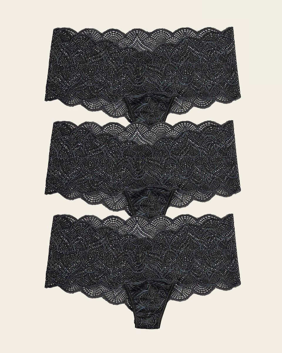 Paquete x 3 braguita en encaje con transparencias y bordes redondeados