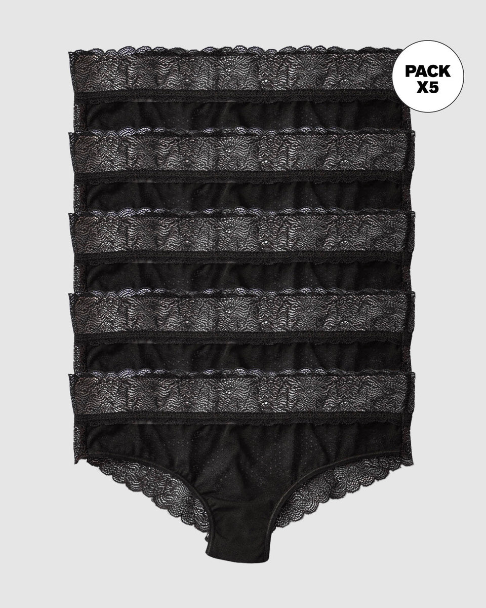 Paquete x 5 braguitas de tiro medio en tul y encaje