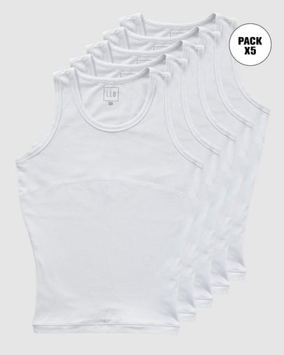 Paquete x 5 camisetas con compresión moderada en abdomen y zona lumbar en algodón elástico#color_000-blanco
