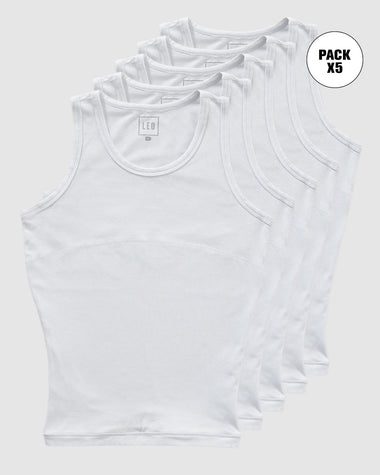 Paquete x 5 camisetas con compresión moderada en abdomen y zona lumbar en algodón elástico#color_000-blanco
