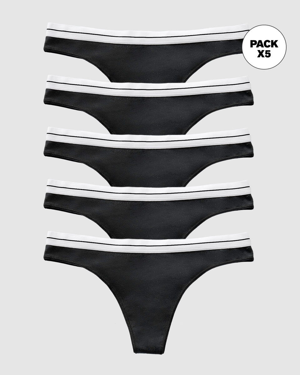 Paquete x 5 tangas tiro medio en algodón con elástico suave en cintura